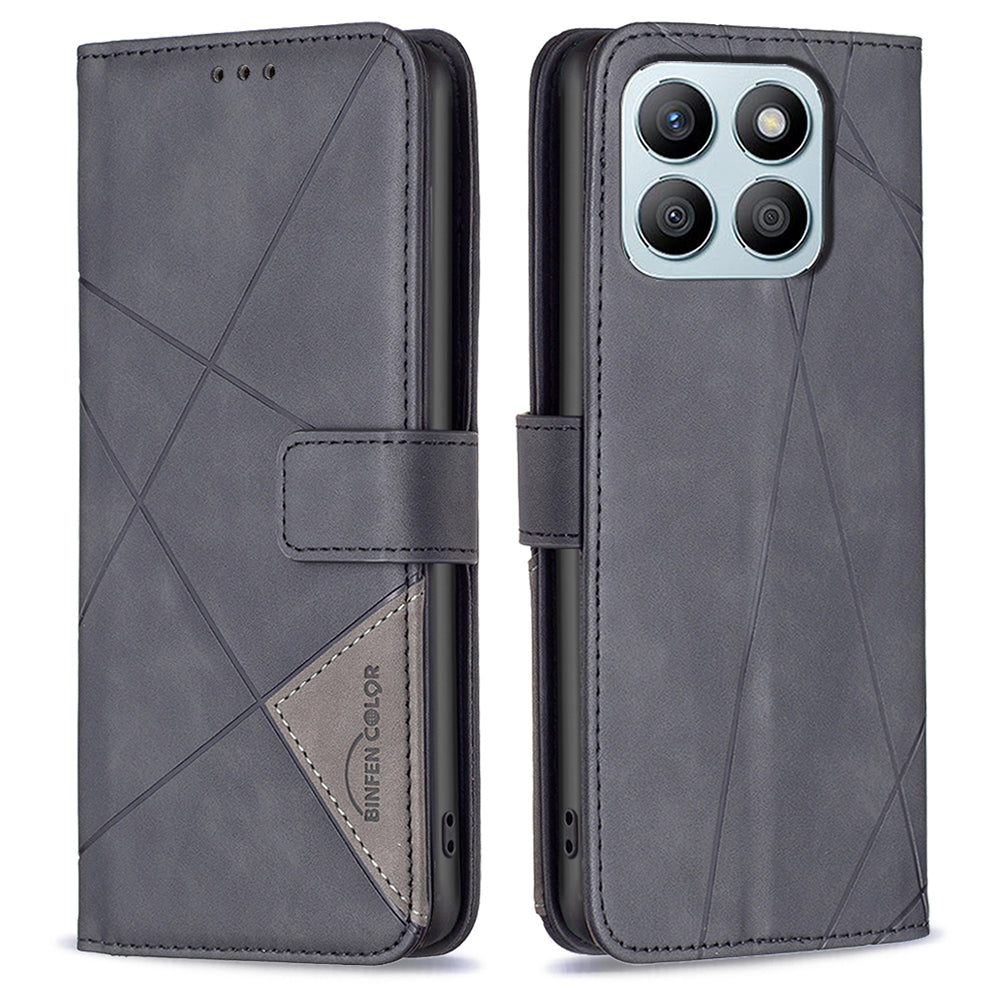 BINFEN COLOR BF05 For Honor X8b 4G Wallet Phone Case Imprinted Geometric Line - Black BINFEN COLOR BF05 For Honor X8b 4G Wallet Phone Case Imprinted Geometric Line - Black